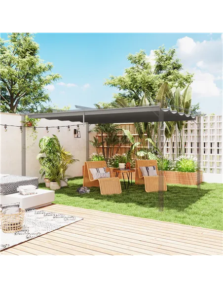 Outsunny Retractable Pergola Shade Cover, Replacement Canopy for 4 x 3 (m) Pergola, Retractable Roof, Light Grey