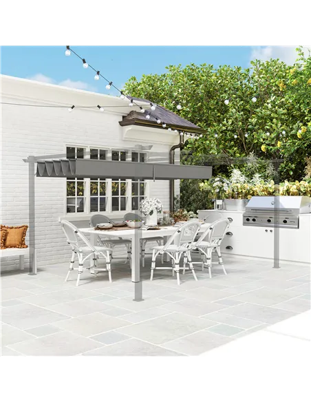 Outsunny Retractable Pergola Shade Cover, Replacement Canopy for 4 x 3 (m) Pergola, Retractable Roof, Light Grey