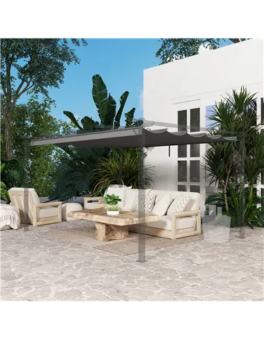 Outsunny Retractable Pergola Shade Cover, Replacement Canopy for 4 x 3 (m) Pergola, Retractable Roof, Light Grey
