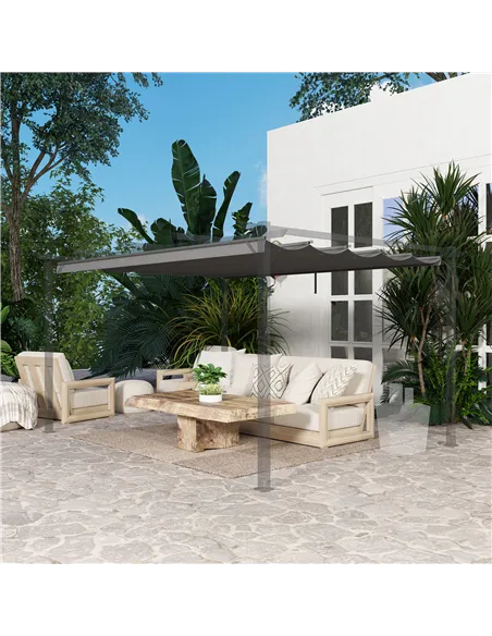 Outsunny Retractable Pergola Shade Cover, Replacement Canopy for 4 x 3 (m) Pergola, Retractable Roof, Light Grey