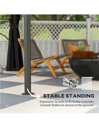 Outsunny 3 x 3 (m) Outdoor Polycarbonate Gazebo, Double Roof Hard Top Gazebo with Galvanised Steel Frame, Nettings & Curtains fo