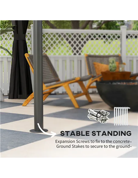 Outsunny 3 x 3 (m) Outdoor Polycarbonate Gazebo, Double Roof Hard Top Gazebo with Galvanised Steel Frame, Nettings & Curtains fo