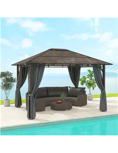 Outsunny 3 x 3.6m Hardtop Gazebo Canopy with Polycarbonate Roof Garden Pavilion with Removable Curtains and Steel Frame, Dark Gr 2