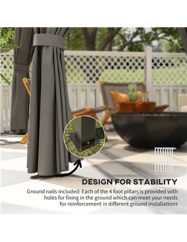 Outsunny 3 x 3.6m Hardtop Gazebo Canopy with Polycarbonate Roof Garden Pavilion with Removable Curtains and Steel Frame, Dark Gr