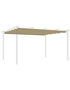 Outsunny Retractable Pergola Shade Cover, Replacement Canopy for 4 x 3 (m) Pergola, Retractable Roof, Tan