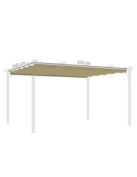 Outsunny Retractable Pergola Shade Cover, Replacement Canopy for 4 x 3 (m) Pergola, Retractable Roof, Tan