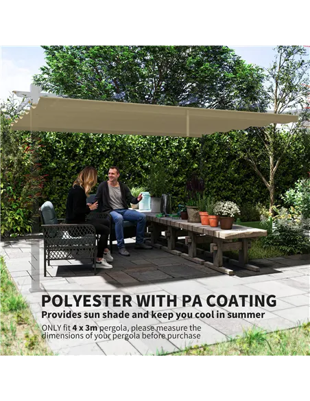 Outsunny Retractable Pergola Shade Cover, Replacement Canopy for 4 x 3 (m) Pergola, Retractable Roof, Tan