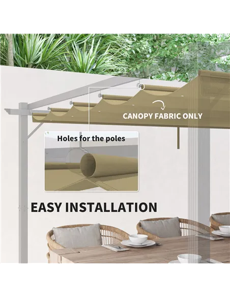Outsunny Retractable Pergola Shade Cover, Replacement Canopy for 4 x 3 (m) Pergola, Retractable Roof, Tan