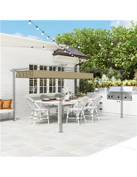 Outsunny Retractable Pergola Shade Cover, Replacement Canopy for 4 x 3 (m) Pergola, Retractable Roof, Tan
