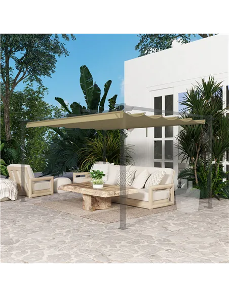 Outsunny Retractable Pergola Shade Cover, Replacement Canopy for 4 x 3 (m) Pergola, Retractable Roof, Tan