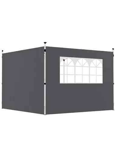 Outsunny 3 Meters Gazebo Replaceable Exchangeable Side Panel Wall Panels Walls With Window, Dark Grey