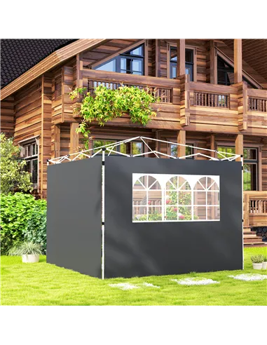 Outsunny 3 Meters Gazebo Replaceable Exchangeable Side Panel Wall Panels Walls With Window, Dark Grey