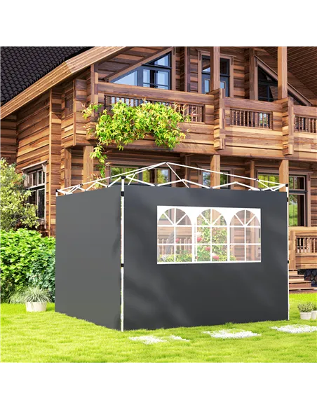 Outsunny 3 Meters Gazebo Replaceable Exchangeable Side Panel Wall Panels Walls With Window, Dark Grey