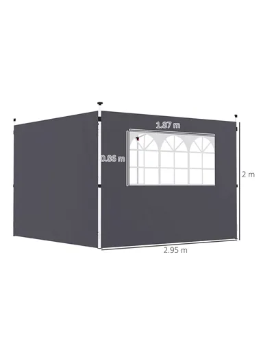 Outsunny 3 Meters Gazebo Replaceable Exchangeable Side Panel Wall Panels Walls With Window, Dark Grey