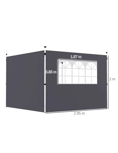 Outsunny 3 Meters Gazebo Replaceable Exchangeable Side Panel Wall Panels Walls With Window, Dark Grey