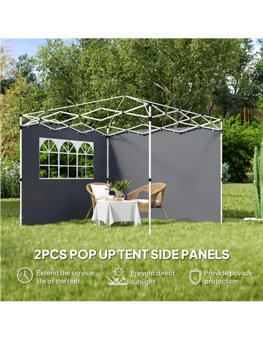 Outsunny 3 Meters Gazebo Replaceable Exchangeable Side Panel Wall Panels Walls With Window, Dark Grey