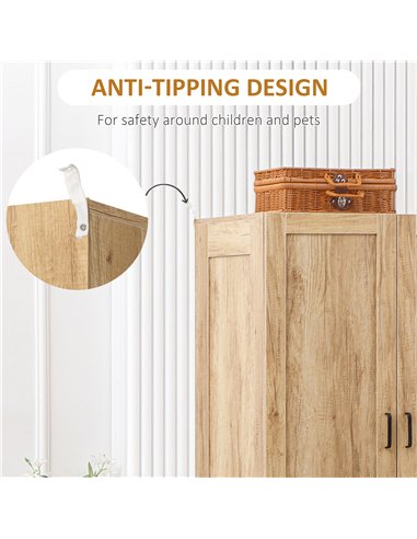 HOMCOM 2 Door Wardrobe, Modern Wardrobe with 2 Drawer and Hanging Rail for Bedroom, Natural