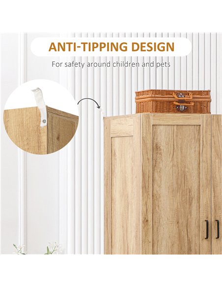 HOMCOM 2 Door Wardrobe, Modern Wardrobe with 2 Drawer and Hanging Rail for Bedroom, Natural