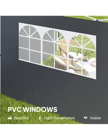 Outsunny 3 Meters Gazebo Replaceable Exchangeable Side Panel Wall Panels Walls With Window, Dark Grey