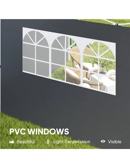 Outsunny 3 Meters Gazebo Replaceable Exchangeable Side Panel Wall Panels Walls With Window, Dark Grey