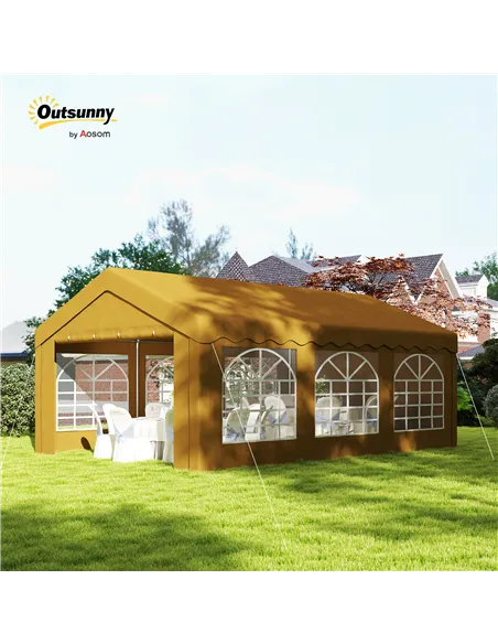 Outsunny 6m x 4m Marquee Party Tent Wedding Canopy, Pop Up Gazebo with Sidewalls, Doors, Windows, Galvanised Garden Gazebo for P