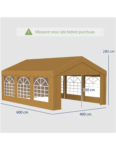 Outsunny 6m x 4m Marquee Party Tent Wedding Canopy, Pop Up Gazebo with Sidewalls, Doors, Windows, Galvanised Garden Gazebo for P