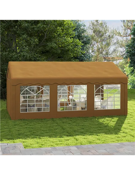 Outsunny 6m x 4m Marquee Party Tent Wedding Canopy, Pop Up Gazebo with Sidewalls, Doors, Windows, Galvanised Garden Gazebo for P