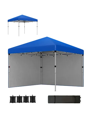 Outsunny 3 x 3 (M) Pop Up Gazebo, UPF 30+ with 2 Sidewalls, Leg Weight Bags and Wheeled Bag, Height Adjustable Party Tent Event 