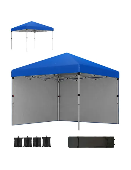 Outsunny 3 x 3 (M) Pop Up Gazebo, UPF 30+ with 2 Sidewalls, Leg Weight Bags and Wheeled Bag, Height Adjustable Party Tent Event 