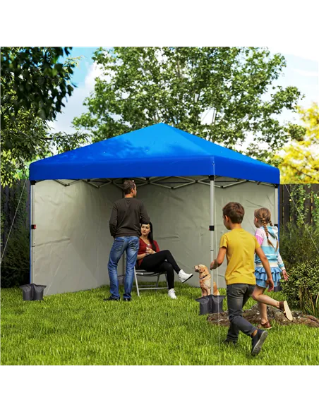 Outsunny 3 x 3 (M) Pop Up Gazebo, UPF 30+ with 2 Sidewalls, Leg Weight Bags and Wheeled Bag, Height Adjustable Party Tent Event 