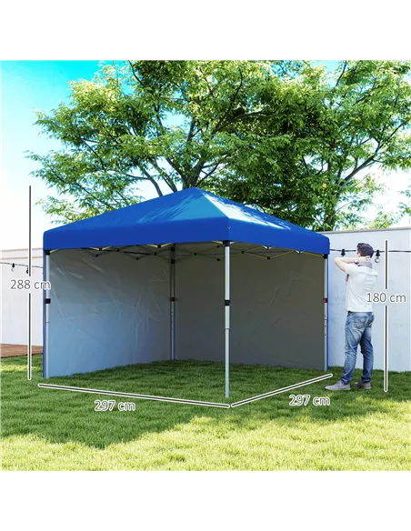 Outsunny 3 x 3 (M) Pop Up Gazebo, UPF 30+ with 2 Sidewalls, Leg Weight Bags and Wheeled Bag, Height Adjustable Party Tent Event 