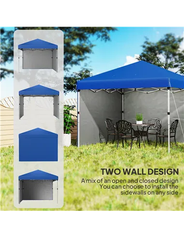Outsunny 3 x 3 (M) Pop Up Gazebo, UPF 30+ with 2 Sidewalls, Leg Weight Bags and Wheeled Bag, Height Adjustable Party Tent Event 