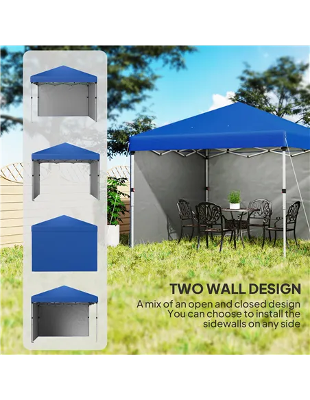 Outsunny 3 x 3 (M) Pop Up Gazebo, UPF 30+ with 2 Sidewalls, Leg Weight Bags and Wheeled Bag, Height Adjustable Party Tent Event 