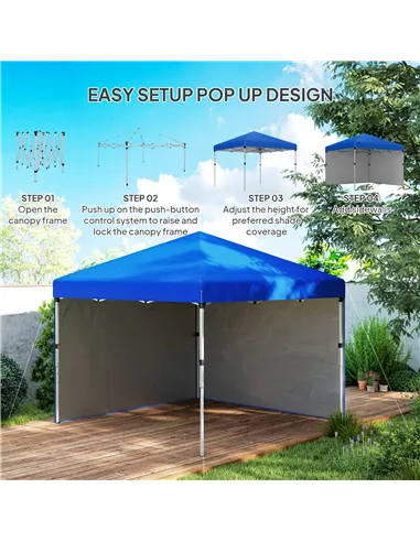 Outsunny 3 x 3 (M) Pop Up Gazebo, UPF 30+ with 2 Sidewalls, Leg Weight Bags and Wheeled Bag, Height Adjustable Party Tent Event 