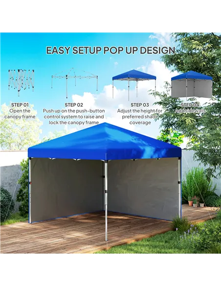 Outsunny 3 x 3 (M) Pop Up Gazebo, UPF 30+ with 2 Sidewalls, Leg Weight Bags and Wheeled Bag, Height Adjustable Party Tent Event 