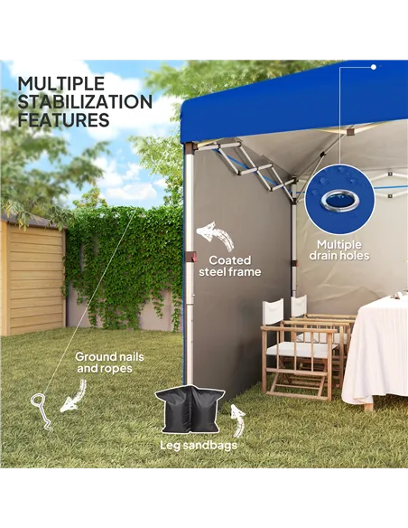 Outsunny 3 x 3 (M) Pop Up Gazebo, UPF 30+ with 2 Sidewalls, Leg Weight Bags and Wheeled Bag, Height Adjustable Party Tent Event 