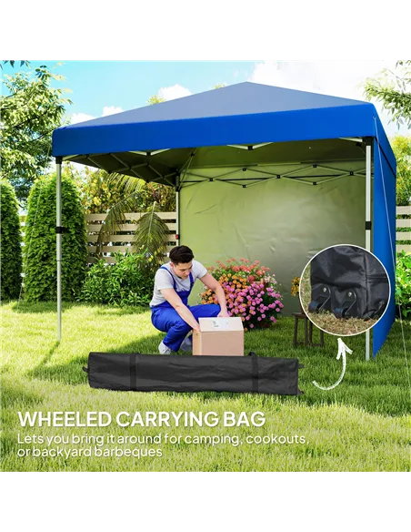 Outsunny 3 x 3 (M) Pop Up Gazebo, UPF 30+ with 2 Sidewalls, Leg Weight Bags and Wheeled Bag, Height Adjustable Party Tent Event 