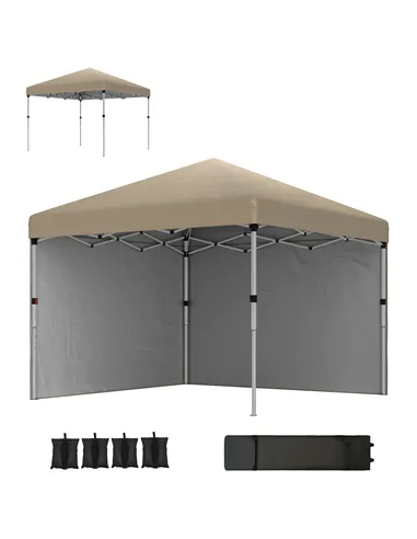 Outsunny 3 x 3 (M) Pop Up Gazebo, UPF 30+ with 2 Sidewalls, Leg Weight Bags and Wheeled Bag, Height Adjustable Party Tent Event 