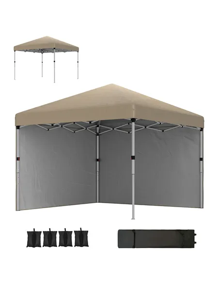 Outsunny 3 x 3 (M) Pop Up Gazebo, UPF 30+ with 2 Sidewalls, Leg Weight Bags and Wheeled Bag, Height Adjustable Party Tent Event 