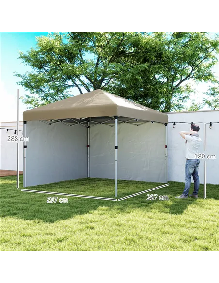 Outsunny 3 x 3 (M) Pop Up Gazebo, UPF 30+ with 2 Sidewalls, Leg Weight Bags and Wheeled Bag, Height Adjustable Party Tent Event 
