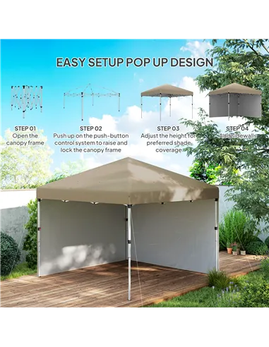 Outsunny 3 x 3 (M) Pop Up Gazebo, UPF 30+ with 2 Sidewalls, Leg Weight Bags and Wheeled Bag, Height Adjustable Party Tent Event 