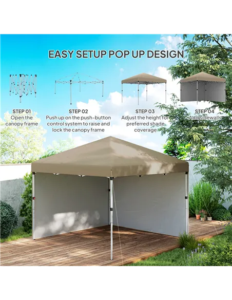 Outsunny 3 x 3 (M) Pop Up Gazebo, UPF 30+ with 2 Sidewalls, Leg Weight Bags and Wheeled Bag, Height Adjustable Party Tent Event 