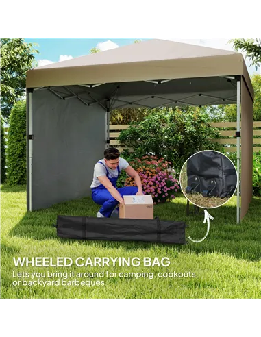 Outsunny 3 x 3 (M) Pop Up Gazebo, UPF 30+ with 2 Sidewalls, Leg Weight Bags and Wheeled Bag, Height Adjustable Party Tent Event 