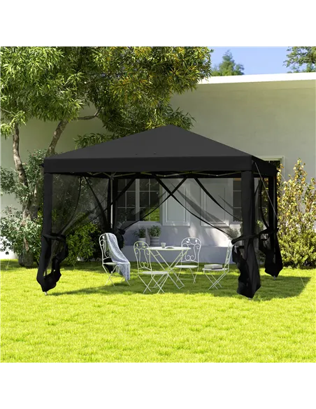 Outsunny 3 x 3 m Pop Up Gazebo, 420D Garden Tent Canopy with Removable Mesh Sidewall Netting, Carry Bag for Garden Patio Outdoor