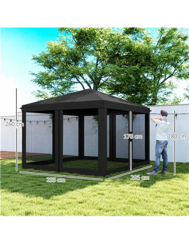 Outsunny 3 x 3 m Pop Up Gazebo, 420D Garden Tent Canopy with Removable Mesh Sidewall Netting, Carry Bag for Garden Patio Outdoor