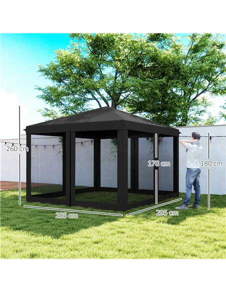 Outsunny 3 x 3 m Pop Up Gazebo, 420D Garden Tent Canopy with Removable Mesh Sidewall Netting, Carry Bag for Garden Patio Outdoor