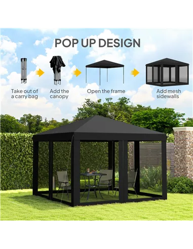 Outsunny 3 x 3 m Pop Up Gazebo, 420D Garden Tent Canopy with Removable Mesh Sidewall Netting, Carry Bag for Garden Patio Outdoor