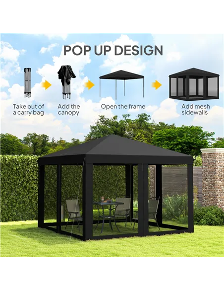 Outsunny 3 x 3 m Pop Up Gazebo, 420D Garden Tent Canopy with Removable Mesh Sidewall Netting, Carry Bag for Garden Patio Outdoor