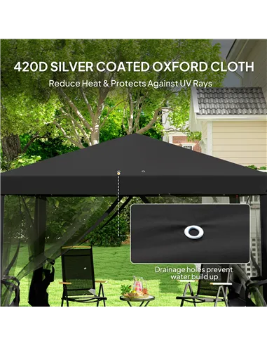 Outsunny 3 x 3 m Pop Up Gazebo, 420D Garden Tent Canopy with Removable Mesh Sidewall Netting, Carry Bag for Garden Patio Outdoor