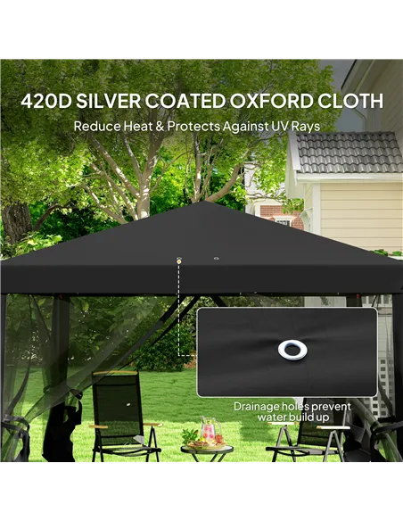 Outsunny 3 x 3 m Pop Up Gazebo, 420D Garden Tent Canopy with Removable Mesh Sidewall Netting, Carry Bag for Garden Patio Outdoor